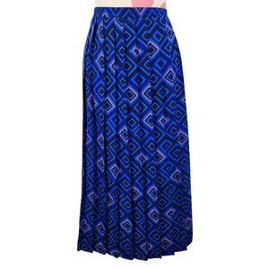 Women's Vintage Leslie Fay Pleated Diamond Geometric Blue Purple Skirt 10 Flowy